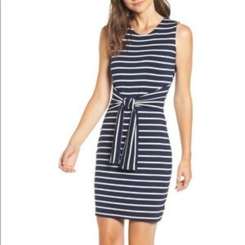 Amour Vert Navy and White Striped Mini Dress